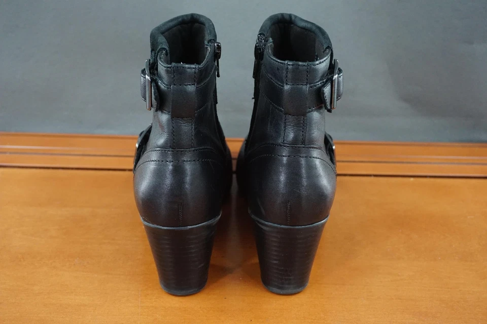 Clarks Emslie Twit Boots Womens 8.5 Black Ankle Buckle Zip Block Heel Leather - Image 4 of 4