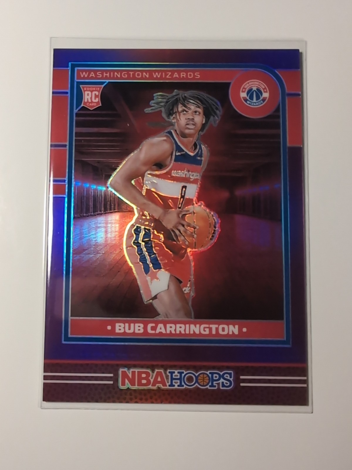 2024 Panini NBA Hoops Bub Carrington 244 RC Premium Purple Prizm /249 Washington