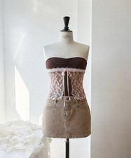 Abercrombie Fitch Curve Love Mid Rise Studded Denim Mini Skirt Pockets 26