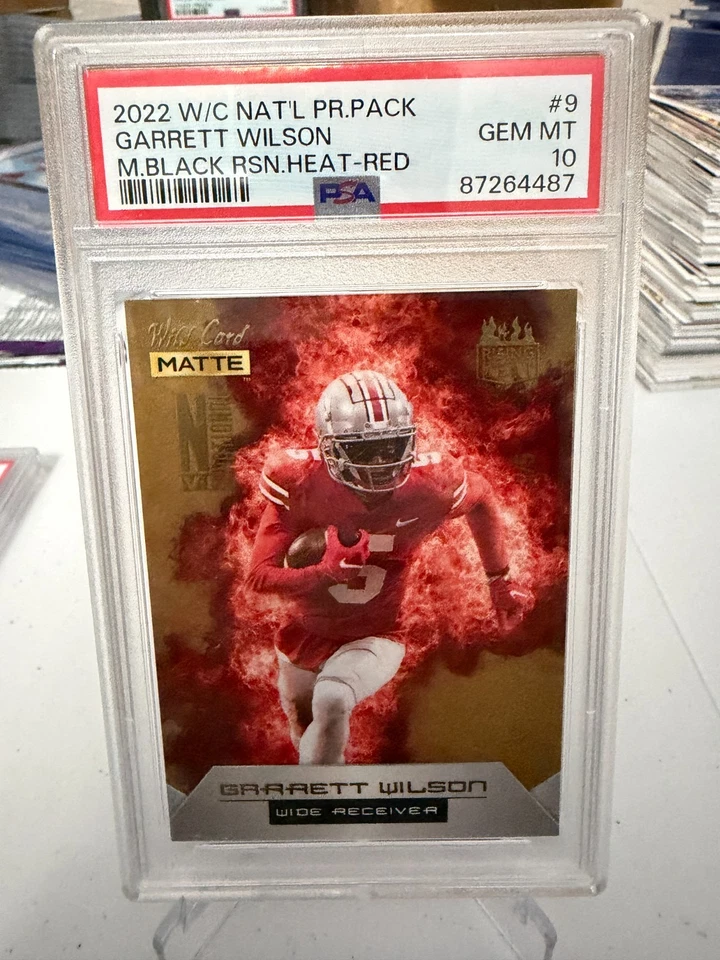 2022 Wild Card NATL Garrett Wilson Matte Black Rising Heat - Red /5 PSA 10 POP 1 - Image 2 of 4