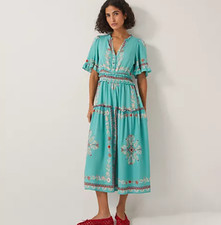 Monsoon Size Medium Dress Lenora Print Midi Short Flutter Sleeves New bxs