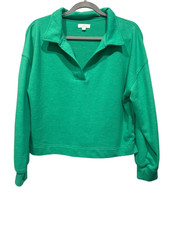 Colsie Womens L Cropped Sweatshirt Green Marled Pullover Collared Casual Top