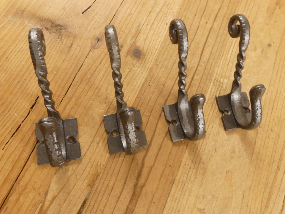 4 Iron Antique Style Coat Hooks Hat Rack Tree Restoration Double Long Fancy Lot - Image 2 of 4