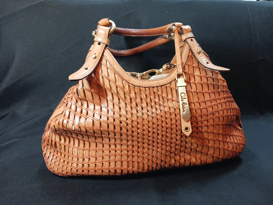 Bolso de Mano Cole Haan Vintage Tejido Geneviev Triángulo Caramelo Marrón Cuero 🔥🔥🔥 Foto 3 de 4