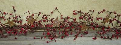 #ad NEW Primitive Pip Berry Garland w Rusty 2quot; Stars Red and Burgundy 40quot; Crafts $13.45