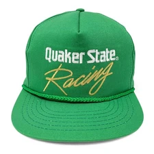 Vintage Quaker State Racing Hat • 90s NASCAR Snapback Cap STAINED