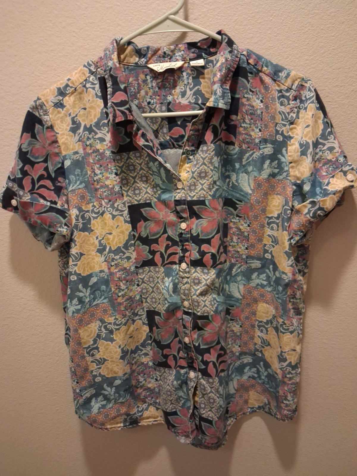 Caffè Marrakech Patchwork Floral Button-Up Shirt … - image 1