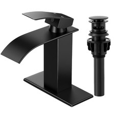 Matte Black Bathroom Faucets, Waterfall Bathroom Sink Faucet Modern Single Ha...