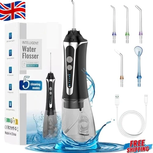 Cordless Water Flosser Dental Oral Irrigator Teeth Cleaner 5 Jet Tips Waterproof - Picture 1 of 8