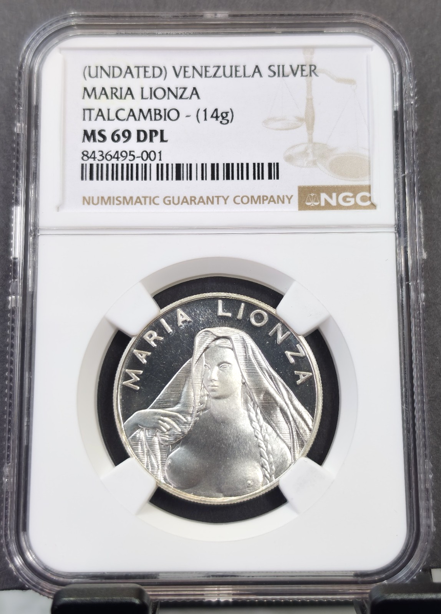 UNDATED VENEZUELA SILVER MEDAL GODDESS MARIA LIONZA NGC MS 69 DPL