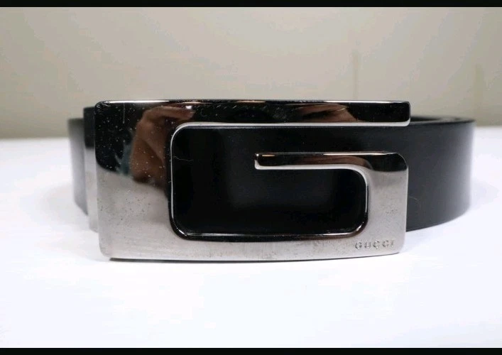 Cinturón de cuero negro GUCCI plateado G, vintage era Tom Ford, talla XS/S, 31" de largo Foto 2 de 4