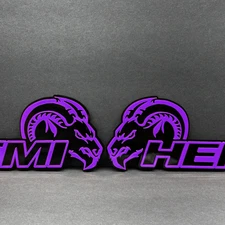(2PC) Angry Ram3D Purple and Black Personalized Car Truck Emblem Custom Badge