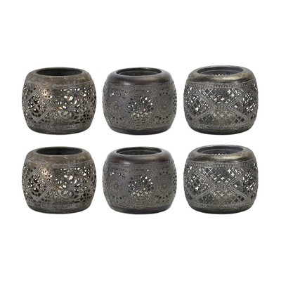 Melrose Ornamental Punched Candle Holder, Set of 4, Silver/Bronze - 78449DS