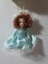 Joimted Porcelain Christmas Ornament Doll   Aquamarine Birthstone March  Blue...