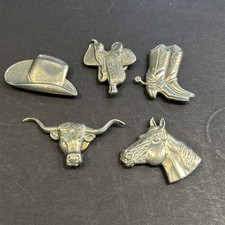 Vintage Silver Colored Western Horse Boot Button Covers Set of 5 EUC