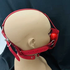 Female PU Leather Mouth Gag Cover Face Mask Red Harness Muzzle Gags Bondage BDSM