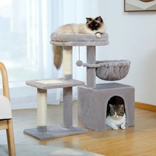 Cat Tree Tower for Indoor Cats w/ Scratching Posts, Hammock  Top Perch, Gray