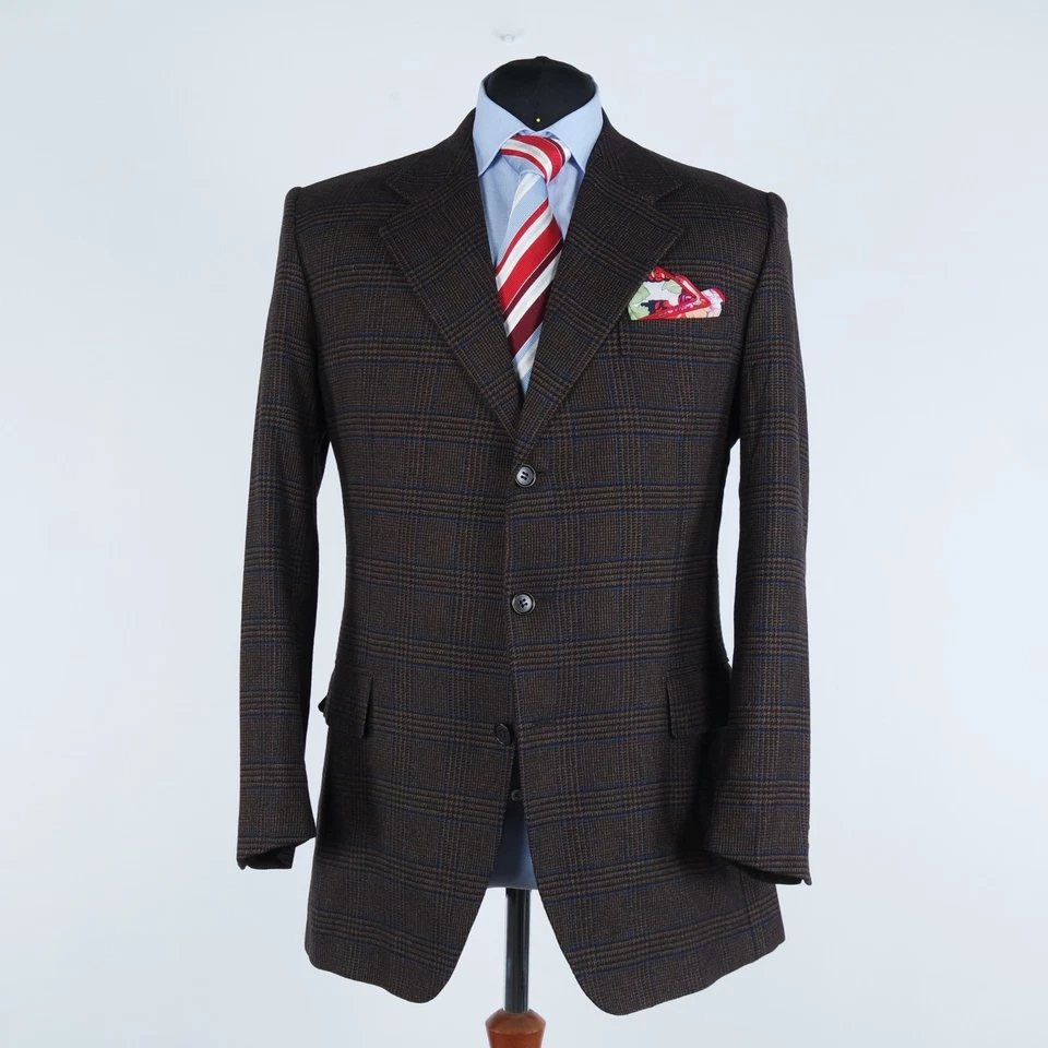 Mens Italian Tweed Jacket 42R US Size FEZZI Check Brown Wool Sport Coat Blazer - Image 4 of 4