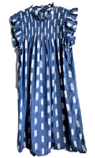 Crown & Ivy S Light Summer Cotton Dress Blue White Smocked Ruffled
