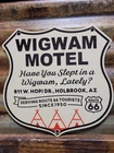 VINTAGE WIGWAM MOTEL PORCELAIN SIGN OLD ROUTE 66 ARIZONA TEEPEE HOTEL GAS STOP