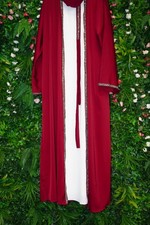 Red White Kaftan Middle Eastern Traditional Dress with Gold Trim