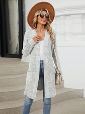 Women's Open Front Ribbed Knit Cardigan With Front Pockets