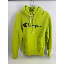 Champion Reverse Weave Warm Up Hoodie Womens Large Neon Green Pullover