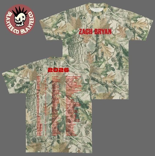 Zach Bryan Tour 2026 With Heaven On Top Merch Camo 3D T-Shirt, Size S-5XL - Afbeelding 1 van 2