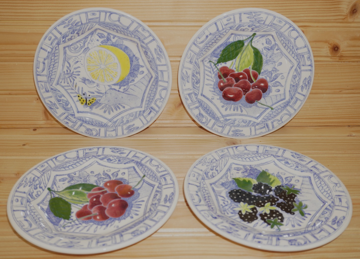 Gien France Oiseau Bleu (4) Canape or Snack Plates, 6 1/2