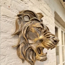 Lion Head Wall Mounted Art Sculpture Gold Lion Head Art Wall Luxury Decor Home!
