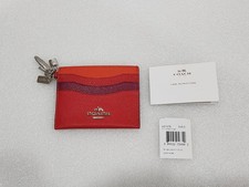 Coach Women's Striped Card Holder with Charms Red Pink New