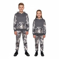 A2Z 4 Kids Boys Girls Tracksuit Camo Charcoal Contrast Hoodie Jogger Outfit Sets