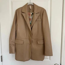 Dolan Anthropologie Vegan Leather Neutral Beige Womens Blazer Fully Lined US M 