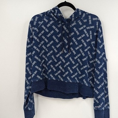 TOMMY Jeans Hoodie Womens Large Lg L Blue Logo Cropped Sweatshirt
