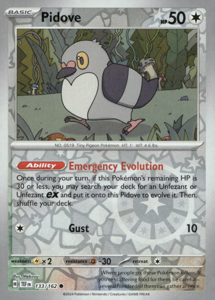 Pidove 133/162 Common Temporal Forces Pokemon Reverse Holo Near Mint