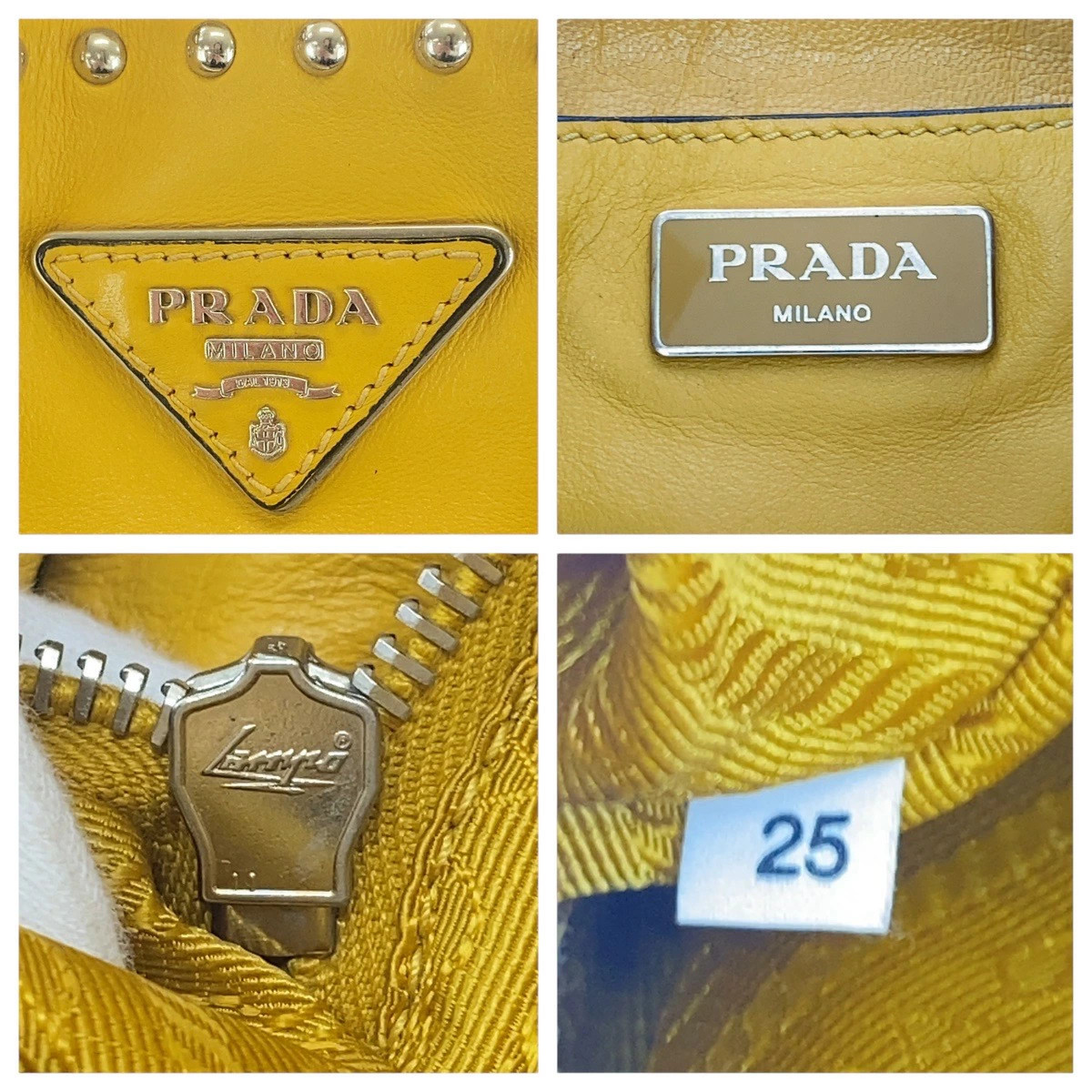 Prada Triangular Logo Plate Yellow Silver Hardwar… - image 7