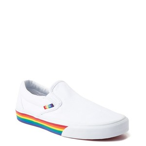 woman rainbow vans