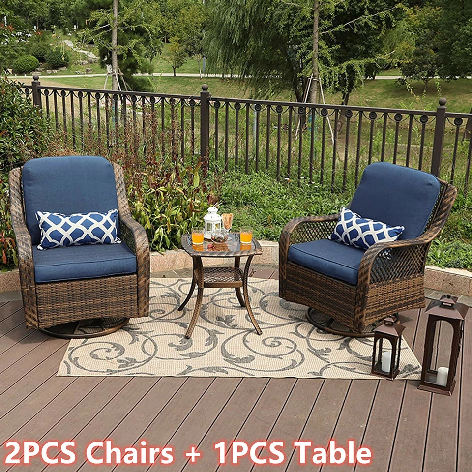 3 PCS Outdoor Swivel Rocker Patio Chairs Set Furniture Sofa Rattan Chair Wicker - Image 3 of 4