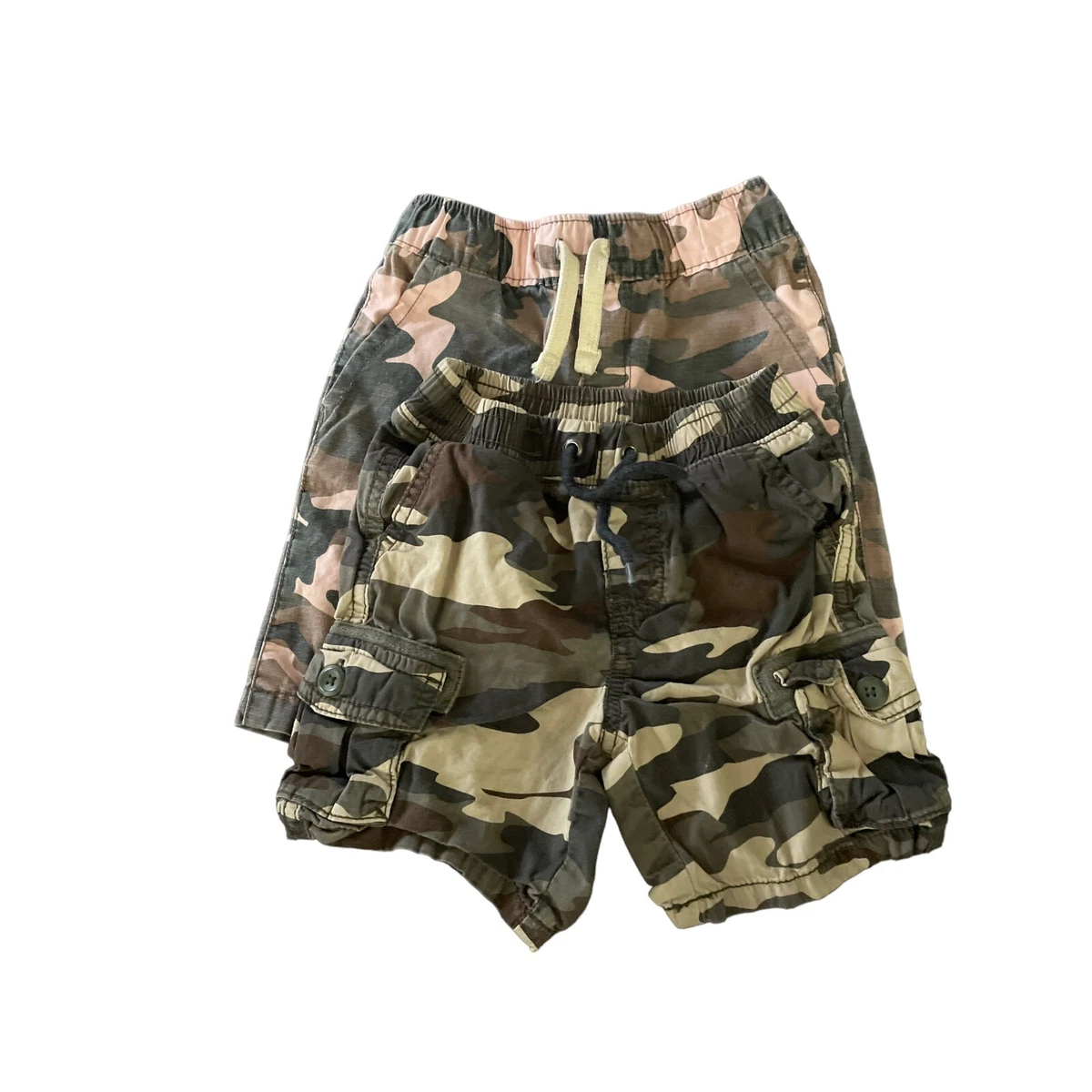 Camo Cargo Boy Shorts 2 Pair Size 3T Crazy 8 Pink &Gray Khaki &Green  Drawstring