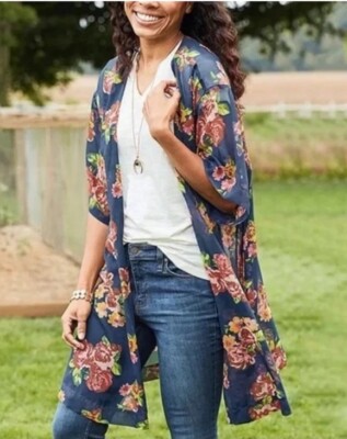 Matilda Jane Watch The Sunrise Blue Floral Open Front Kimono size M/L