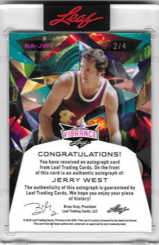 JERRY WEST 2023 Leaf Vibrance Autographed Shimmer Black (LAKERS) #2 of only 4! - Picture 2 of 2