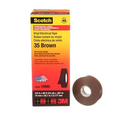 Scotch  Vinyl Color Coding Electrical Tape 35, 3/4 in x 66 ft, Brown