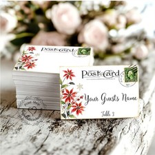 RED POINSETTIA POSTCARD FLAT WEDDING PLACE CARDS, TAGS or ESCORT CARDS 379