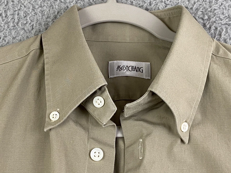 Ascot Chang Taupe Button Down Long Sleeve Shirt Size 15.25in Chest 47in Y2K NWOT - Image 4 of 4