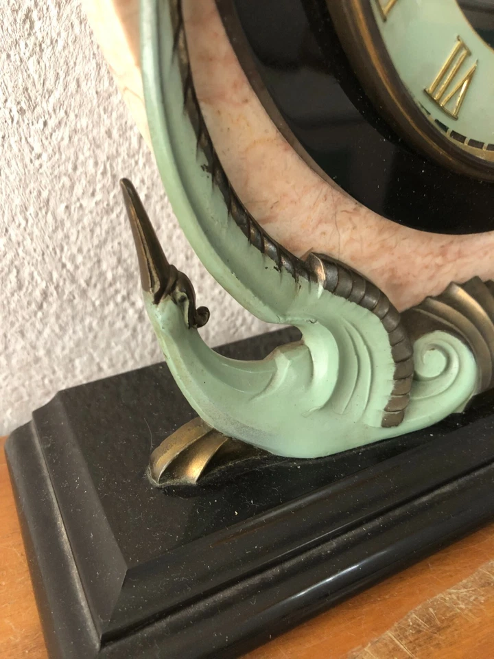 Belle Horloge pendule à poser décor à l 'oiseau marbre et bronze TBE vintage - Photo 3/4