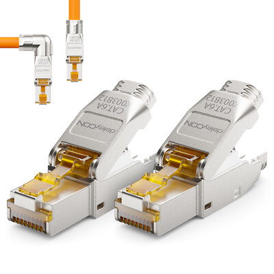 2x CAT6a Netzwerkstecker 90° Winkel RJ45 Netzwerk LAN Adapter Stecker Patchkabel