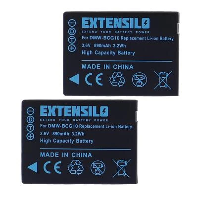 EXTENSILO 2x Batteria per Panasonic DMW-BCG10E DMW-BCG10 890mAh 3,6V