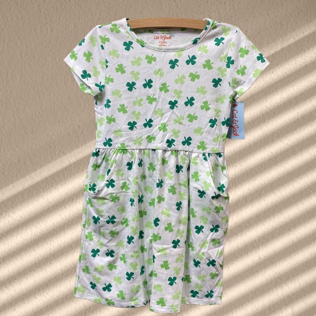 cat and jack green dress NWT Girl's 4 leaf clover Dress-6/6X lucky, pockets SSYB