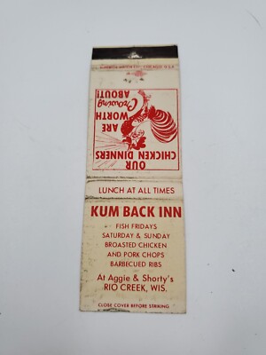 Kum Back Inn Rio Creek Wisconsin Matchbook Cover