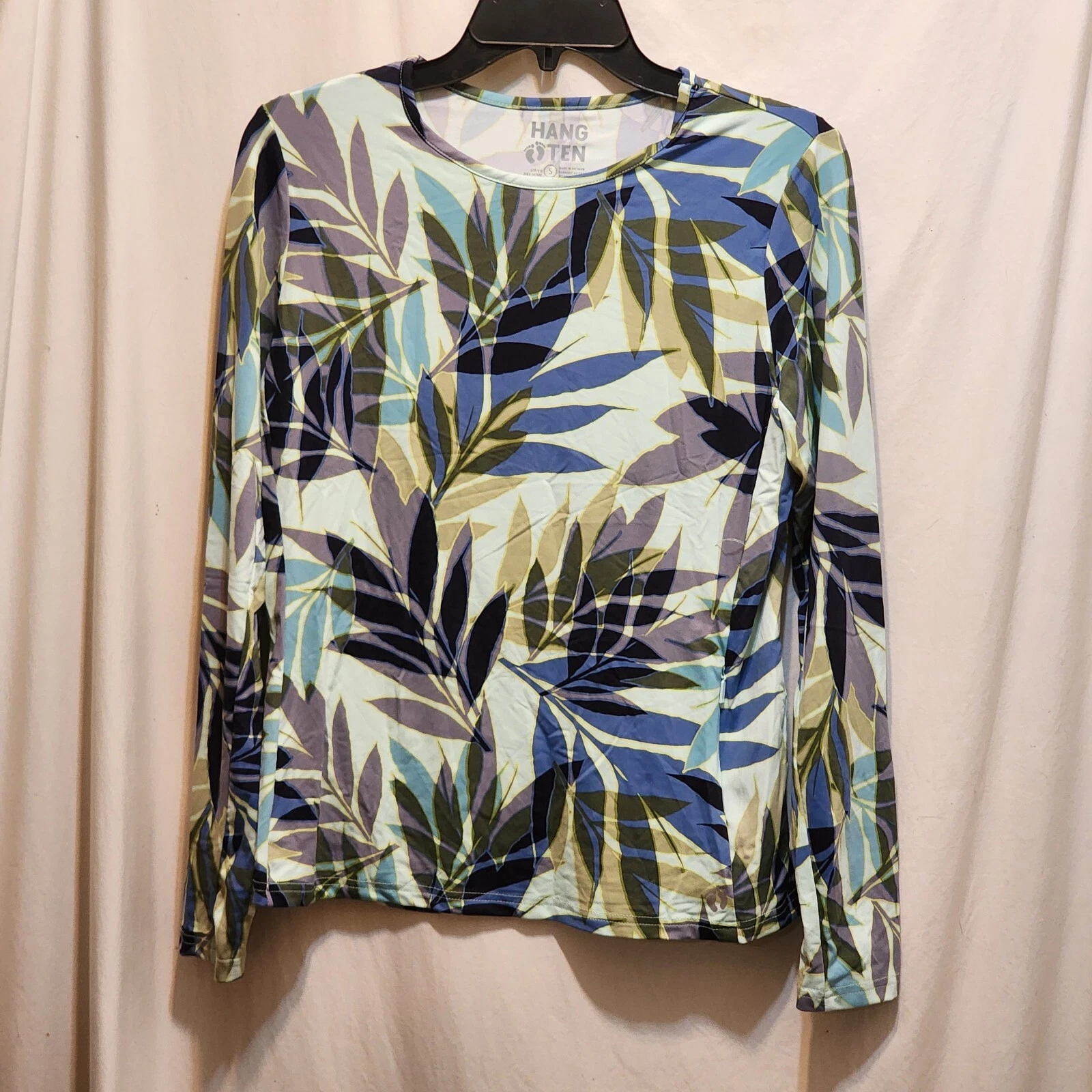 Hang Ten Multicolor Leaf Print L/S Sun Tee UPF 50+ Rash Guard Quick Dry S New